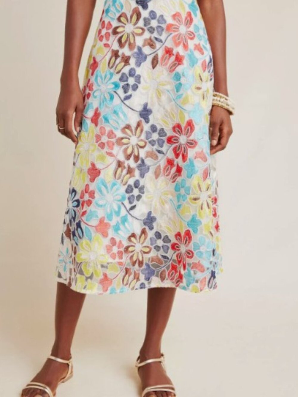 Anthropologie Eva Franco Floral Embroidered Midi Skirt Sz 10 A-Line Mesh Overlay - Picture 2 of 16